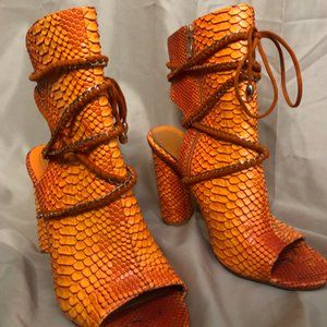 Orange Snake Print Heel